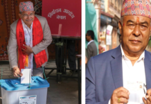 ललितपुर महानगरका प्रमुख उम्मेदवारद्वय महर्जन र ब्यञ्जनकारद्वारा मतदान