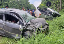 जङ्गलमा तीन वटा गाडी ठोक्किँदा एक घाइते