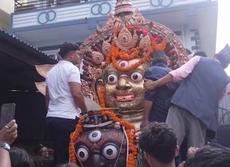 बाघभैरव जात्रामा विशेष प्रदर्शनीमा राखिने हाथु द्यः कीर्तिपुर ल्याइयाे